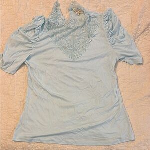 Lace Detail Light Blue Top